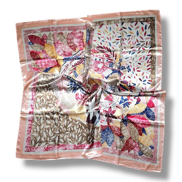 Light Pink Edges Multicolor Square Scarf  35” X 35”Scarve Unisex Elegant Fashion - Picture 2 of 2